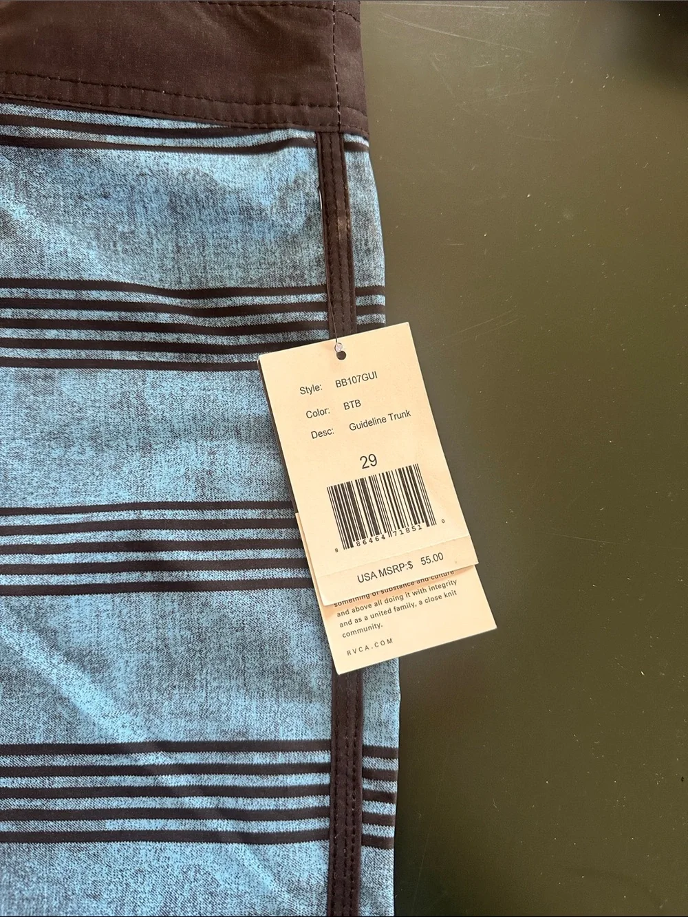 RVCA Men’s Blue and Black Striped Board Shorts